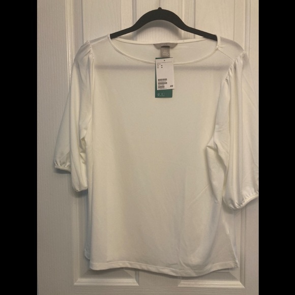 H&M boat neck puff sleeve top - Picture 2 of 2